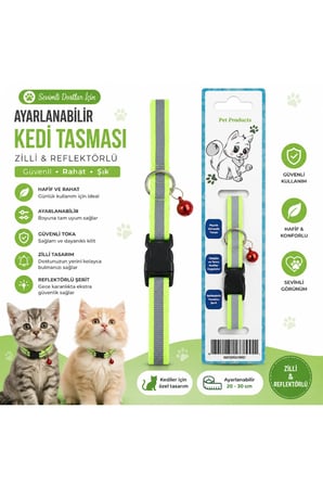Ayarlanabilir Kedi ve Köpek Boyun Tasması – Zilli, Hafif ve Konforlu ( Yeşil / beyaz )
