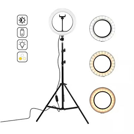 Led Işıklı Ayaklı Tripod 10 Inç Halka - Telefon Tutucu YouTuber TikTok ve 2.10 cm