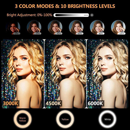 Led Işıklı Ayaklı Tripod 10 Inç Halka - Telefon Tutucu YouTuber TikTok ve 2.10 cm