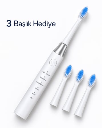 Değiştirilebilir Başlıklı Beyaz Elektrikli Diş Fırçası 5 Mod ve 3 Yedek Başlık