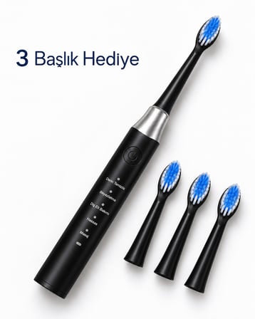 5 Çalışma Modlu Siyah Elektrikli Diş Fırçası 3 Yedek Başlık Hediyeli