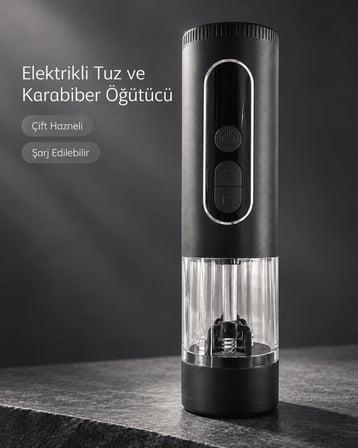 Mutfak ve Sofra Kullanımına Uygun Çift Hazneli Elektrikli Tuz Karabiber Öğütücü