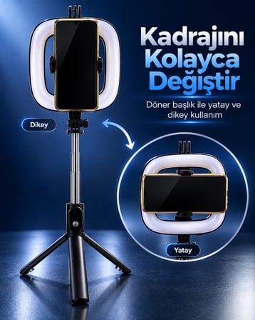 Parlaklık Ayarlı RGB Halka Işık Kablosuz Kumandalı ve Telefon Tutuculu Tripod