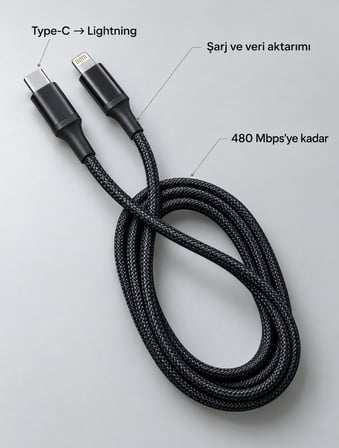 30W PD Hızlı Şarj Kablosu Type C Lightning LED Göstergeli