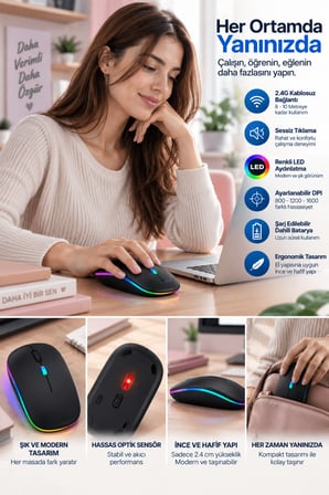 İnce Ergonomik Tasarım 2.4G Kablosuz LED Mouse