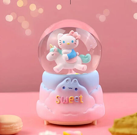 Hello Kitty İçi Dönmeli Püskürtmeli Işıklı Müzikli Kar Küresi Büyük Boy Alk3036