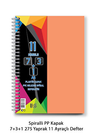 Spiralli PP Kapak 7+3+1 275 Yaprak 11 Ayraçlı Defter