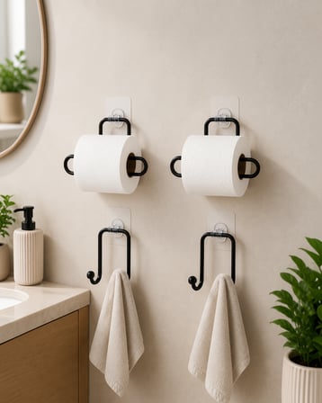 4 Parça Banyo Mutfak Seti 2 Rulo Kağıt Tutucu 2 Havlu Askısı