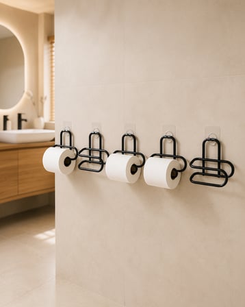 5 Adet Yapışkanlı WC Kağıtlık Sırtı Sıvı Kılavuzlu Metal Tuvalet Kağıdı Askısı