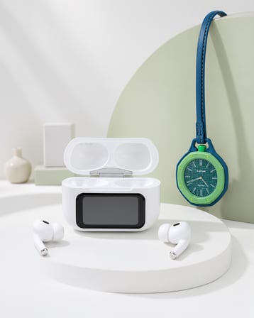 Kablosuz Kulaklık ve Yeşil Askılı Analog Charm Saat İkili Set