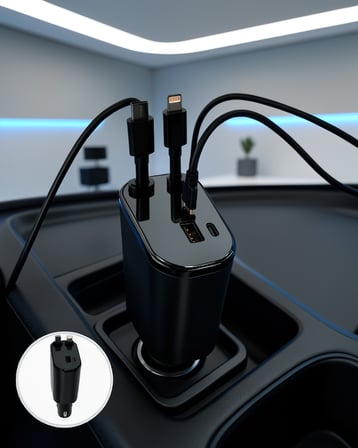 4'ü 1 Arada Araç Şarj Cihazı 120W Hızlı Şarjlı Type-C, Lightning, USB-A ve