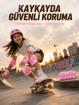 Pembe Çocuk Koruyucu Dizlik Dirseklik ve El Bilek Koruyucu