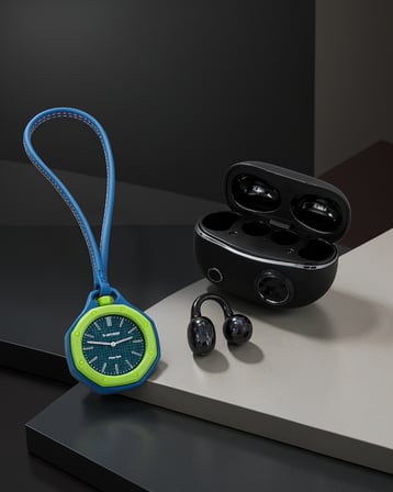 Kablosuz Bluetooth Kulaklık Şarj Kutulu ve Yeşil Askılı Charm Saat Seti