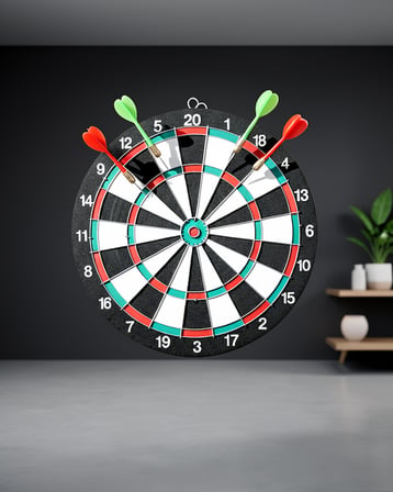 15 İnç Ahşap Dart Tahtası 4 Metal Uçlu Ok