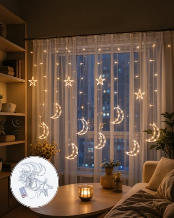 Prizli Yıldız Ay Perde LED Işık 126 LED