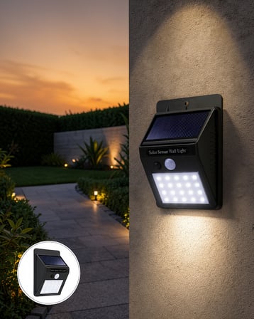 Kablosuz Solar LED Duvar Lambası 1200mAh Otomatik Hareket Sensörlü