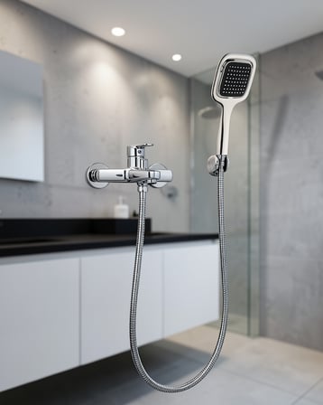 Siyah El Duşu Başlığı Spiral Hortumlu Banyo Seti