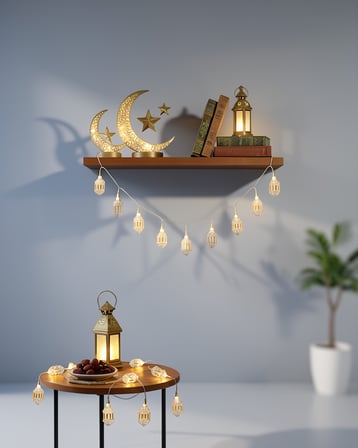 Pilli Altın Fenerli Ramazan LED Işıkları