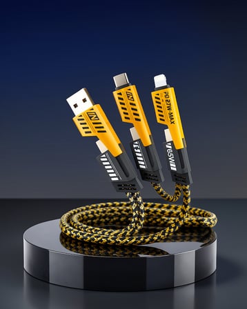 4'ü 1 Arada USB-C USB-A Lightning Şarj Kablosu 65W