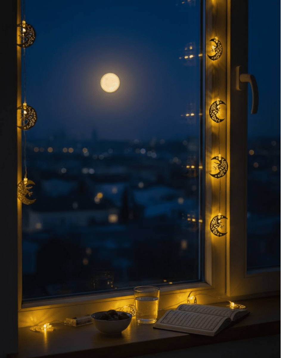 Minareli Hilal LED Işık Gold Metal Gövde