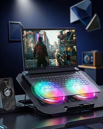 RGB Işıklı Çift Fanlı Sessiz Laptop Soğutucu Stand