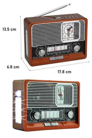 Retro Ahşap Tasarım Saatli Fenerli Bluetooth Radyo