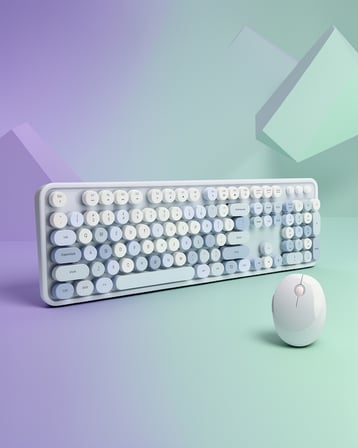 Kablosuz Klavye Mouse Seti 104 Tuşlu Mavi