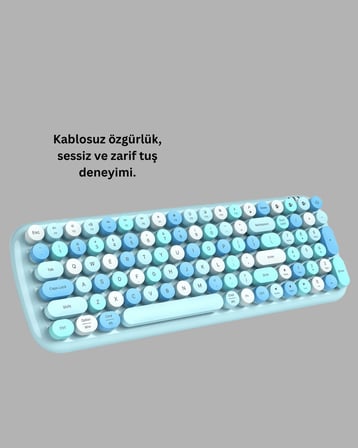 Kablosuz Klavye Mouse Seti 104 Tuşlu Mavi