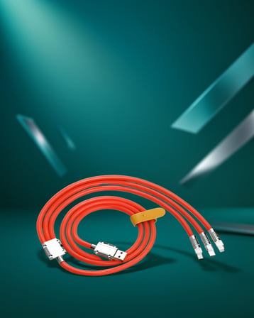 120W 6A LED Işıklı 3 Başlıklı Şarj Kablosu 1.2m