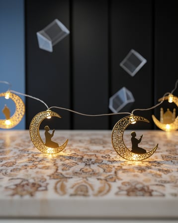 LED Peri Işığı Secde Eden Adam Silüetli Ay Formu