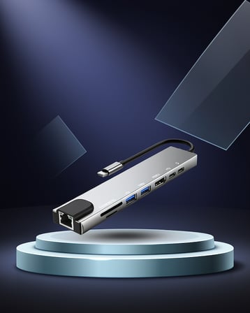 8 Portlu Type-C Hub SD TF USB Ethernet 4K HDMI