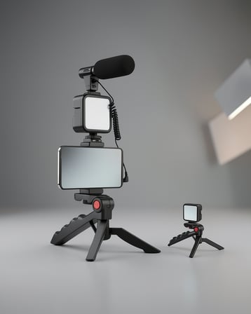 Mini Tripod Kamera Tutucu Telefonla Kullanılan Mikrofonlu Vlog Aksesuarı
