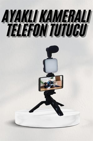 Vlog Kiti LED Işıklı Kumandalı Mikrofon Telefon Tutucu