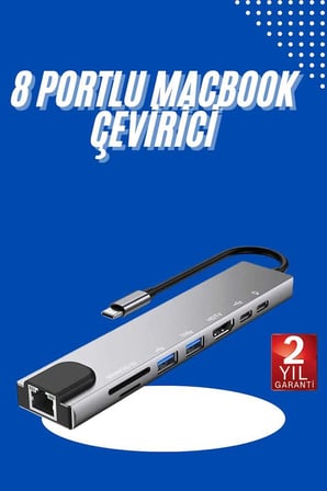 USB Type-C Hub 8 Portlu 4K HDMI ve Ethernet