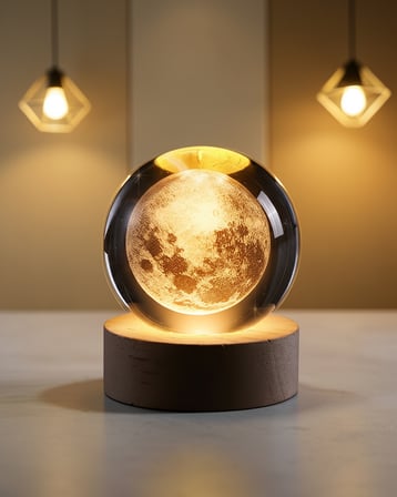 Ay Temalı Kristal Küre 8 cm