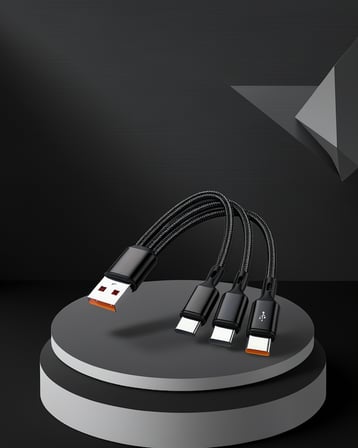3'ü 1 Arada Hızlı Şarj Kablosu 1.2m Type-C iOS Android Uyumlu