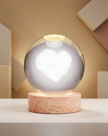 LED Işıklı Kristal Cam Küre Kalp Tasarımı Büyük Boy