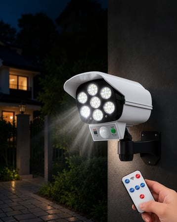 Güneş Enerjili Güvenlik Lambası ve Kukla Kamera 77 LED 2400mAh