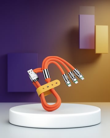 3'ü 1 Arada Çinko Alaşımlı 120W USB Şarj Kablo 1,2m