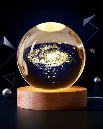 Kristal Küreli Galaksi Desenli LED Masa Lambası