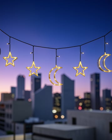 Büyük Ay Yıldız LED Ramazan Süsü Sıcak Beyaz