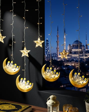 3 metre LED Ramazan süslemesi hilal yıldız teması