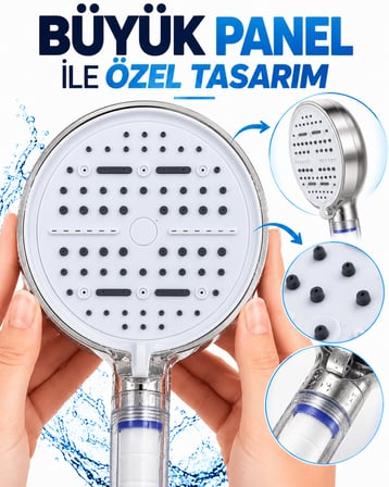 Filtreli 6 Sprey Modlu Duş Başlığı Büyük Panel Beyaz Çok Fonksiyonlu