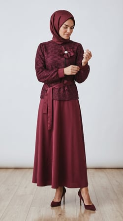 Ece Giyim Tesettür Takım Bordo 42 Beden
