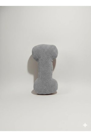 Peluş ı Harf yastık , dekoratif kırlent , açık gri teddy kumaş , büyük boy 50 cm