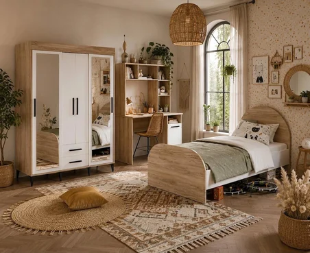 Afilli Ildır Çocuk Odası Takımı Tamamı Mdf Flora Beyaz Aynalı