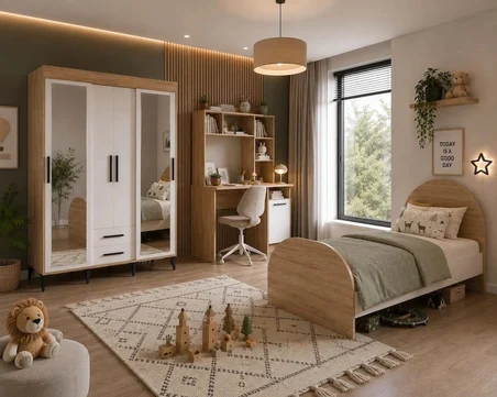 Afilli Ildır Çocuk Odası Takımı Tamamı Mdf Flora Beyaz Aynalı