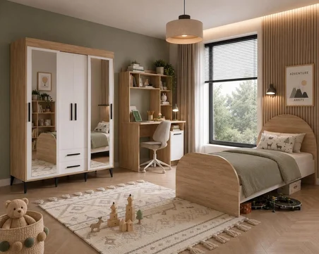Afilli Ildır Çocuk Odası Takımı Tamamı Mdf Flora Beyaz Aynalı