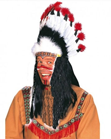 Kızılderili Başlığı Şapkası Kırmızı Beyaz