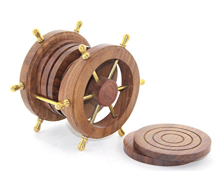 Pirinç Dümenli Ahşap Bardak Altı